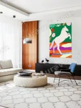 Colorful Abstract White Horse Canvas Wall Art for Living Room Decor – вид 5