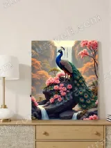 Peacock Floral Canvas Wall Art with Waterfall & Autumn Forest for Living Room Bedroom Decor – вид 4
