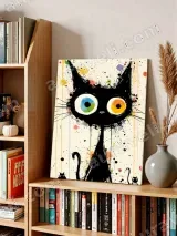 Colorful Cartoon Black Cat Canvas Wall Art for Living Room Home Decor – view 4
