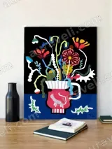 Colorful Floral & Cat Vase Canvas Wall Art for Living Room Home Decor – вид 4