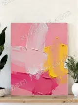 Abstract Pink & Yellow Textured Canvas Wall Art for Living Room Home Decor