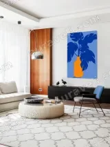 Blue Monstera in Orange Vase Canvas Wall Art for Living Room Decor – вид 5