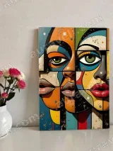 Pop Art Geometric Faces Collage Canvas Wall Art for Living Room Home Decor – view 2