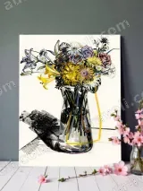 Graphic Floral Vase Canvas Wall Art for Living Room Home Decor