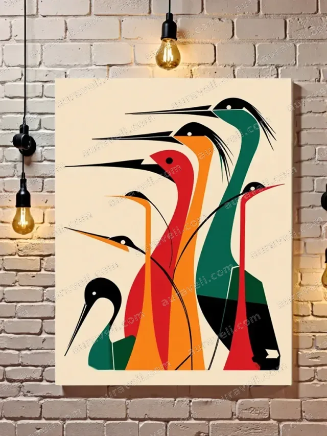 Mid - Century Modern Colorful Birds Canvas Wall Art for Living Room Decor — art print