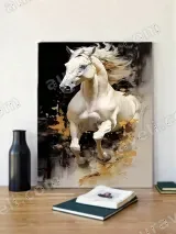 White Horse Running Abstract Canvas Wall Art for Living Room Decor
