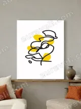 Abstract Line Art Canvas Wall Art with Yellow Dots for Living Room Decor – view 3