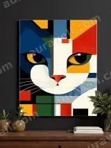 Abstract Geometric Cat Canvas Wall Art for Living Room Decor – view 3
