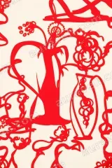 Red Abstract Floral Vase Canvas Wall Art for Living and framed modern home decor
