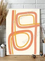 Coral Yellow Abstract Line Canvas Wall Art for Living Room Home Decor