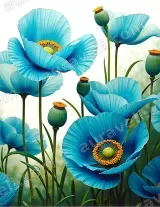 Blue Poppy Floral Canvas Wall Art for Living Room framed modern home decor