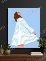 Minimalist Woman in Striped Dress Canvas Wall Art for Bedroom Home Decor