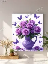 Purple Roses & Butterflies in Vase Canvas Wall Art for Living Room Bedroom Home Decor – view 4