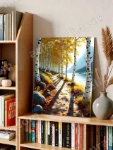 Autumn Birch Tree Lake Path Canvas Wall Art for Living Room Home Decor – вид 3