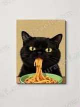 Black Cat Eating Spaghetti Canvas Wall Art for Home Decor – вид 3