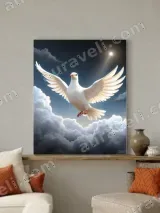 White Dove Flying in Sky Clouds Canvas Wall Art for Home Decor – вид 4