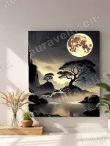 Zen Moonlit Tree & Waterfall Landscape Canvas Wall Art for Home Decor – view 4