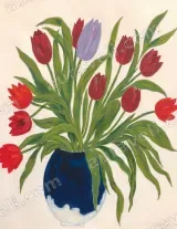 Tulips in Blue Vase Floral Canvas Wall Art for Home Decor wall art print