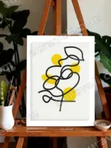 Abstract Line Art with Yellow Dots Canvas Wall Art for Living Room Home Decor
