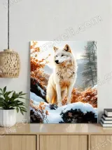 White Wolf Winter Autumn Landscape Canvas Wall Art for Home Decor – view 3