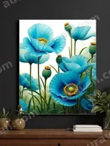 Blue Poppy Floral Canvas Wall Art for Living Room Bedroom Home Decor – view 3