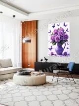 Purple Roses & Butterflies in Vase Canvas Wall Art for Living Room Bedroom Home Decor – view 5