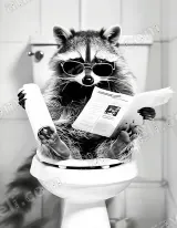 Raccoon Reading Newspaper on Toilet Canvas Wall Art for Bathroom Decor wall art print