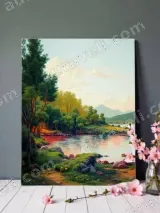 Vibrant Nature Lake Forest Landscape Canvas Wall Art for Living Room Decor – view 3