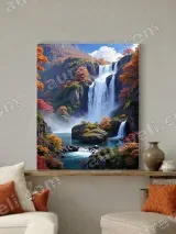 Autumn Waterfall Mountain Landscape Canvas Wall Art for Living Room Bedroom Home Decor – view 3