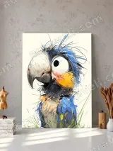 Whimsical Cartoon Parrot Canvas Wall Art for Living Room Home Decor