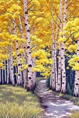 Autumn Aspen Forest Pathway Canvas Wall Art for Living framed modern home decor