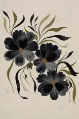Black Floral Canvas Wall Art for Living Room Bedroom framed modern home decor