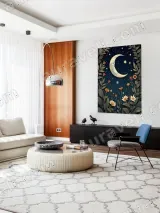 Crescent Moon Floral Night Sky Canvas Wall Art for Bedroom Living Room Home Decor – view 5