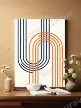Blue & Orange Retro Geometric Lines Canvas Wall Art for Home Decor – view 2