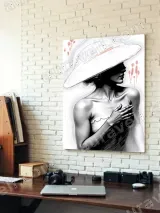 Monochrome Woman Wide - Brim Hat Red Floral Canvas Wall Art for Home Decor – view 4