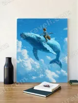 Boy Riding Flying Whale Canvas Wall Art for Living Room Home Decor – view 3