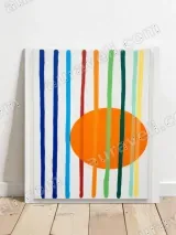 Abstract Color Stripes & Orange Circle Wall Art for Living Room Decor