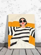 Stylish Woman Striped Canvas Print for Living Room Home Decor
