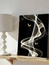 Abstract Swirling Smoke & Golden Birds Canvas Wall Art for Living Room Bedroom Decor – view 4