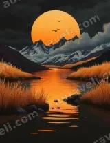 Sunset Mountain Lake Landscape Canvas Wall Art for Living Room Home Decor wall art print