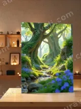 Enchanted Forest Stream with Blue Flowers Canvas Wall Art for Home Decor – вид 3