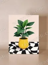 Botanical Plant Yellow Pot Checkerboard Canvas Wall Art for Home Decor – вид 4