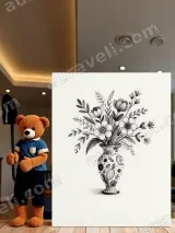 Black and White Floral Vase Line Art Canvas Wall Art for Living Room Decor
