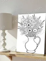 Line Art Floral Bouquet in Vase Canvas Wall Art for Home Decor – view 4
