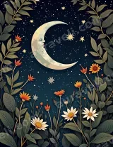 Crescent Moon Floral Night Sky Canvas Wall Art for Bedroom Living Room Home Decor wall art print