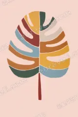 Colorful Abstract Monstera Leaf Canvas Wall Art for Home framed modern decor