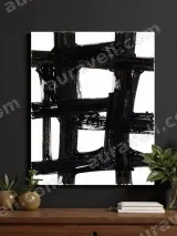Abstract Black Grid Canvas Wall Art for Living Room Home Decor