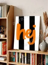 Scandinavian "Hej" Striped Canvas Wall Art for Living Room Decor – вид 3