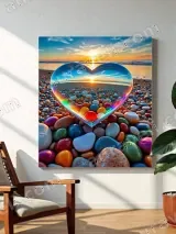 Heart - Shaped Colorful Pebbles Sunset Canvas Wall Art for Home Decor – view 3