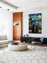 Cats Van Gogh - Style Starry Night Lake Canvas Wall Art for Home Decor – вид 5